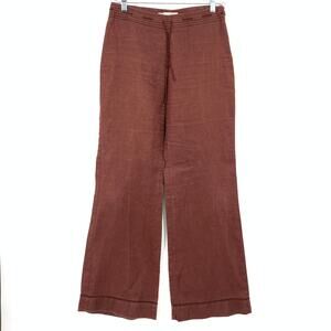MNG Mango Wide Leg Ramie Pants Womens Size 6 Dark Rust Red Tie Waist